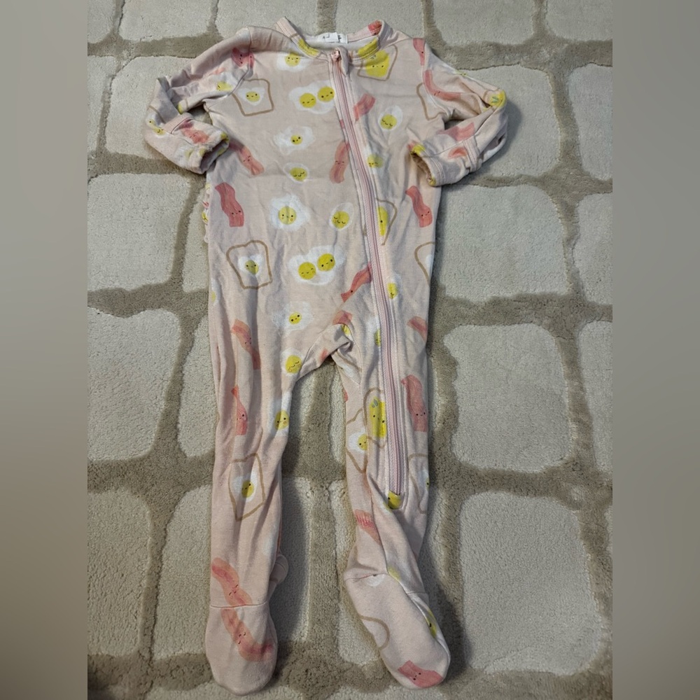 Angel Dear 6-9 Months Egg and Bacon Pink and Yellow Kids Footie. Foldover hands